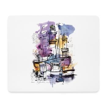 Hafen Aquarell - Mousepad (Querformat) - Weiß - Vorne