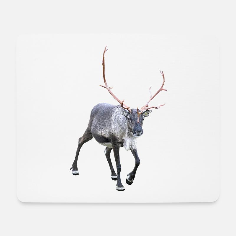 Moderner Rentierbulle mit großer Hornkrone - Mousepad (Querformat) - Weiß