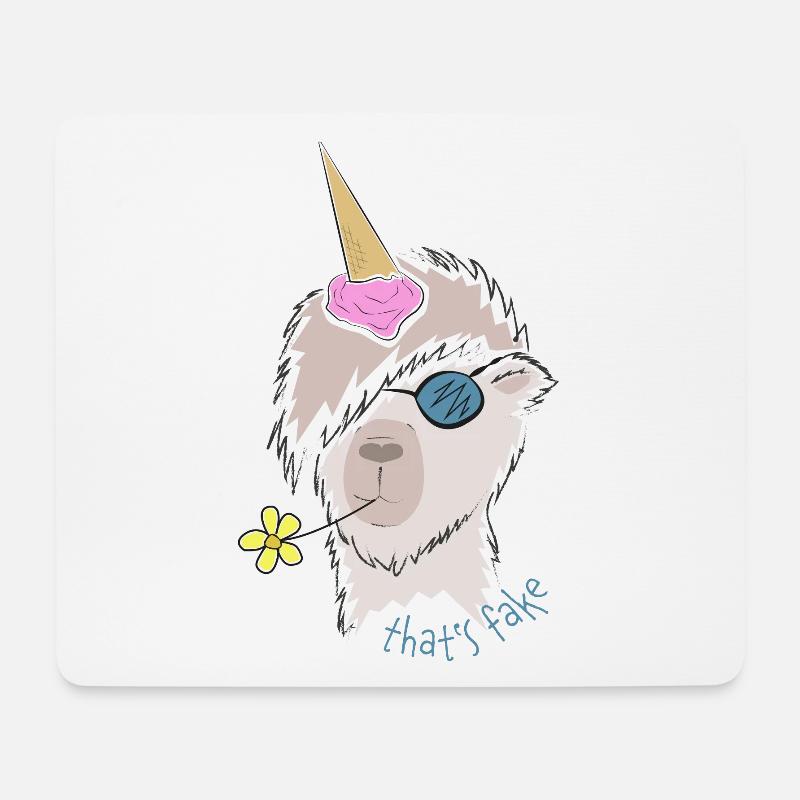 Alpaka / Lama - Unikorn? That's fake! - Mousepad (Querformat) - Weiß