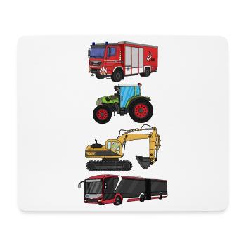 Fire brigade, bus, tractor, excavator - Mouse Pad (horizontal) - white - Front