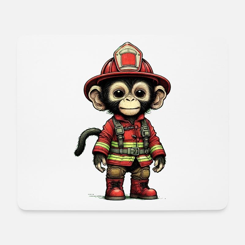 Kleiner Feuerwehraffe mit Outfit - Mousepad (Querformat) - Weiß