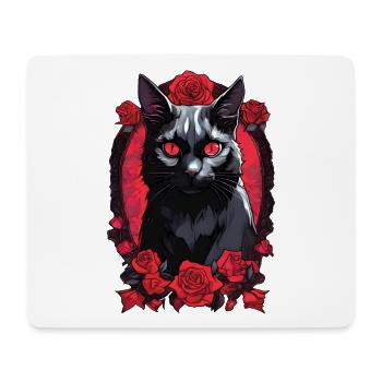 Gothic Schwarze Katze Porträt - Mousepad (Querformat) - Weiß - Vorne