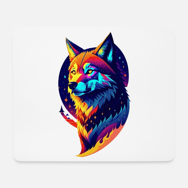 Wolf in der Nacht - Mehrfarbiges Dekor - Mousepad (Querformat) - Weiß