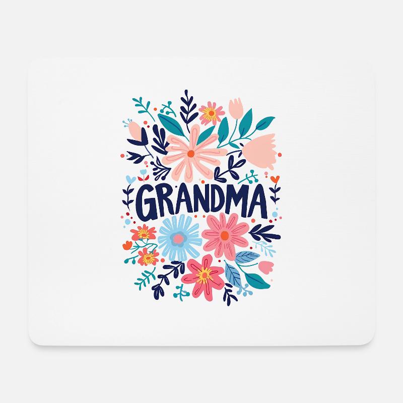 Oma Doodle Text mit bunten Blumen - Oma - Mousepad (Querformat) - Weiß