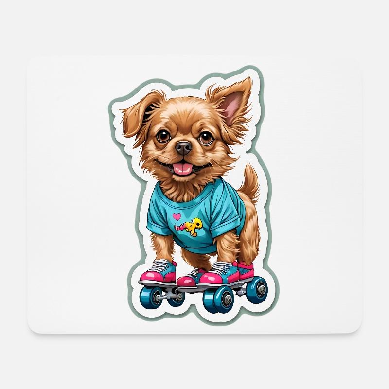 Hündchen auf Rollschuhen - Mousepad (Querformat) - Weiß