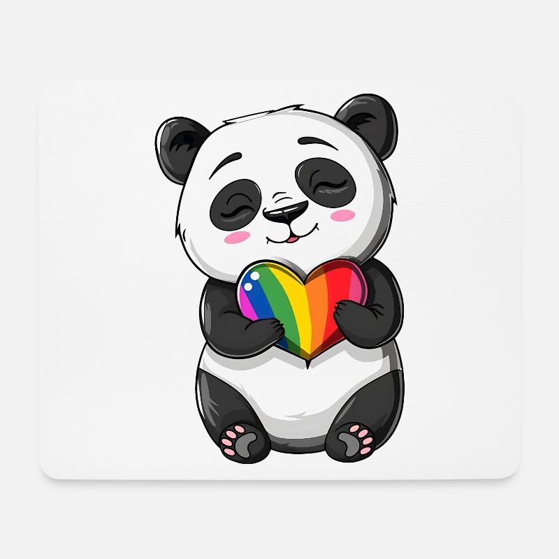 Panda-Karikatur mit einem Pride-Regenbogenherz - Mousepad (Querformat) - Weiß