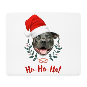 Tête de staffie noir avec bonnet de père Noël - Tapis de souris (format paysage) - blanc - Devant