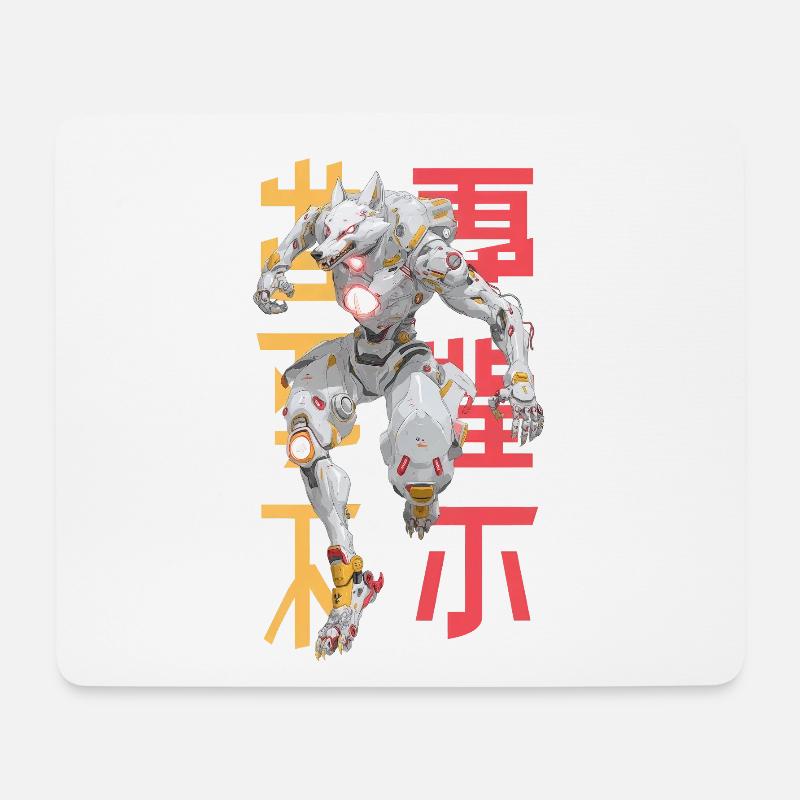 Futuristischer Wolf Mecha-Design - Mousepad (Querformat) - Weiß