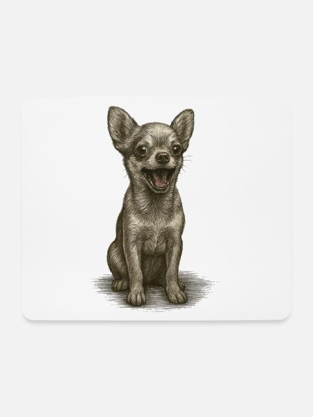 "Kleines Spitzohr" - Welpe Chihuahua - Mousepad (Querformat) - Weiß