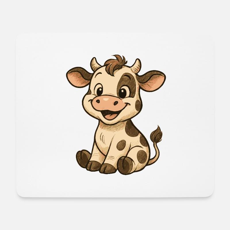 Baby Kuh T-Shirt – Süßes Cartoon Kälbchen - Mousepad (Querformat) - Weiß