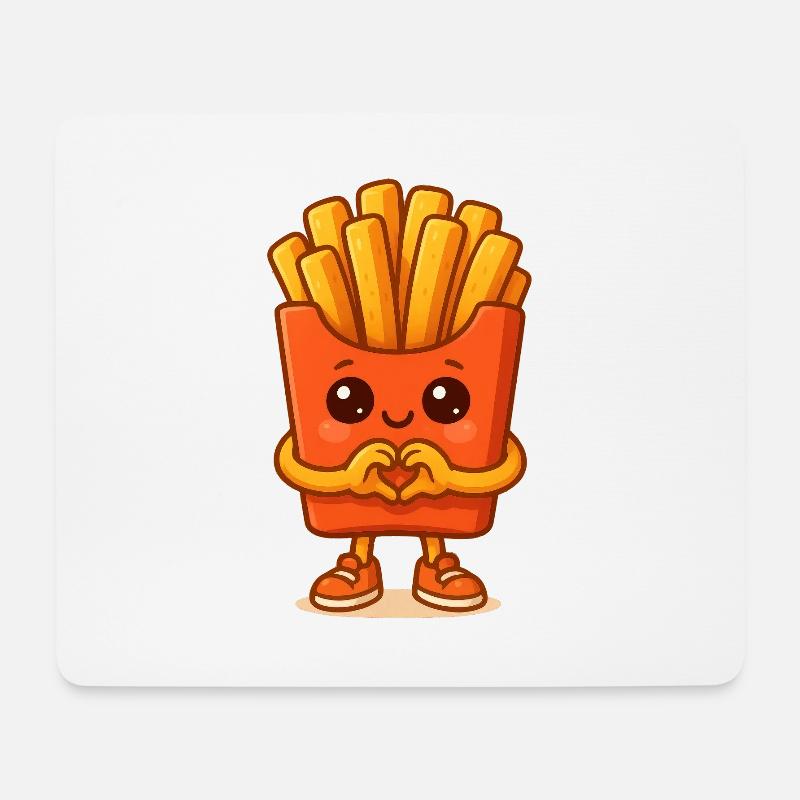 Kawaii Pommes Herz-Charakter - Mousepad (Querformat) - Weiß