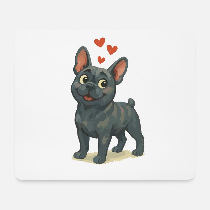 Verliebte Bulldogge Cartoon Herzen - Mousepad (Querformat) - Weiß