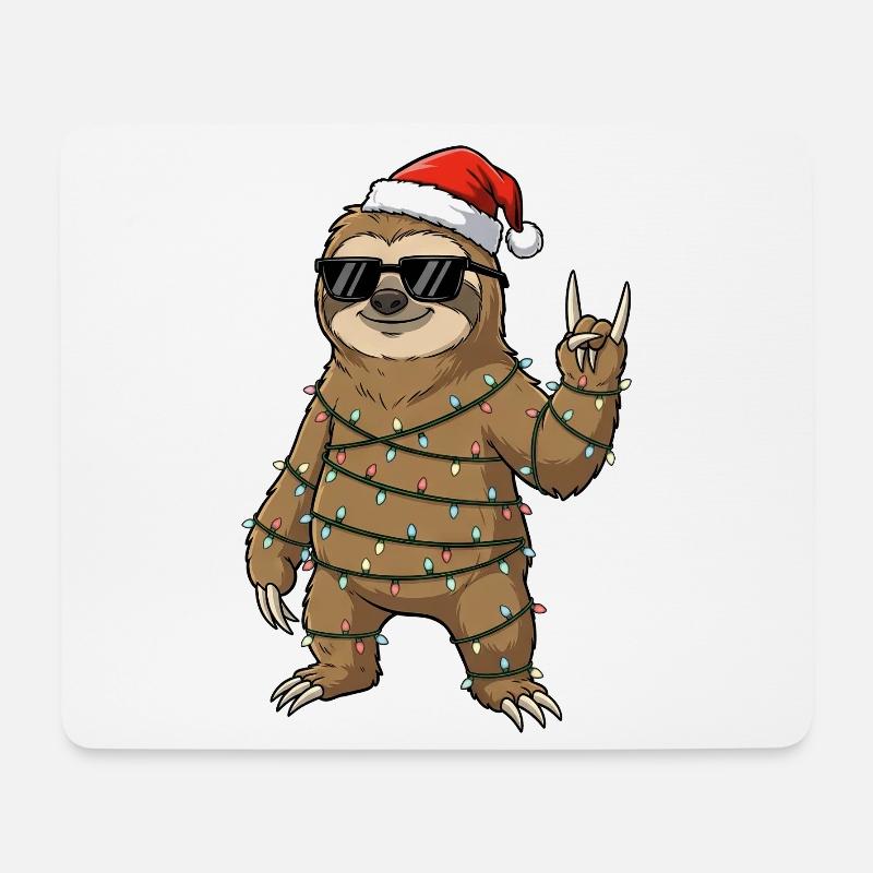 Süßes Faultier mit Weihnachtslichterkette Cartoon - Mousepad (Querformat) - Weiß