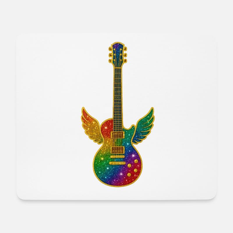 Galaxie-Gitarre mit Engelsflügeln - Mousepad (Querformat) - Weiß