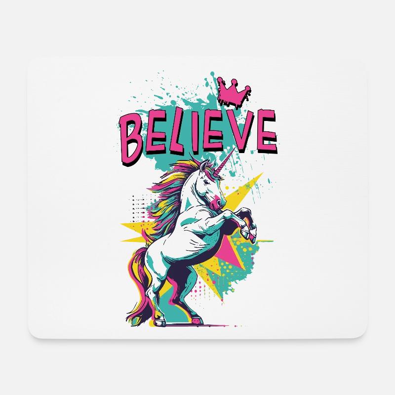 Einhorn Glaube Vintage Retro Bunt Modern Trend - Mousepad (Querformat) - Weiß