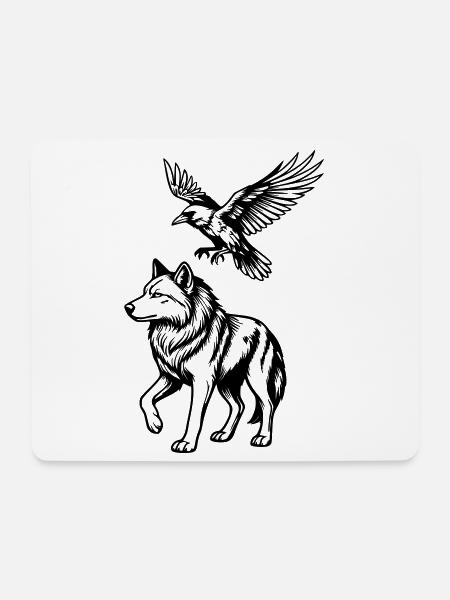 loup & corbeau - Tapis de souris (format paysage) - blanc