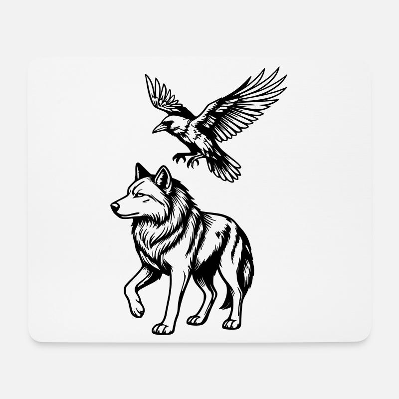 loup & corbeau - Tapis de souris (format paysage) - blanc