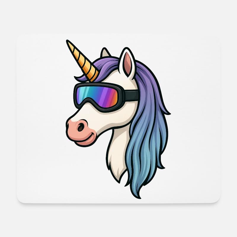 Unicorn with cool ski goggles - Mouse Pad (horizontal) - white