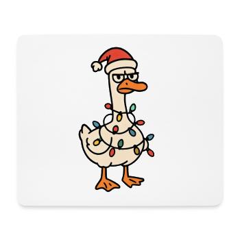Ente mit Lichterkette und Santa-Hut - Mousepad (Querformat) - Weiß - Vorne