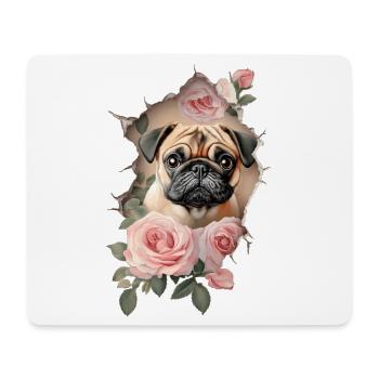 Pug Roses Vintage - Tapis de souris (format paysage) - blanc - Devant
