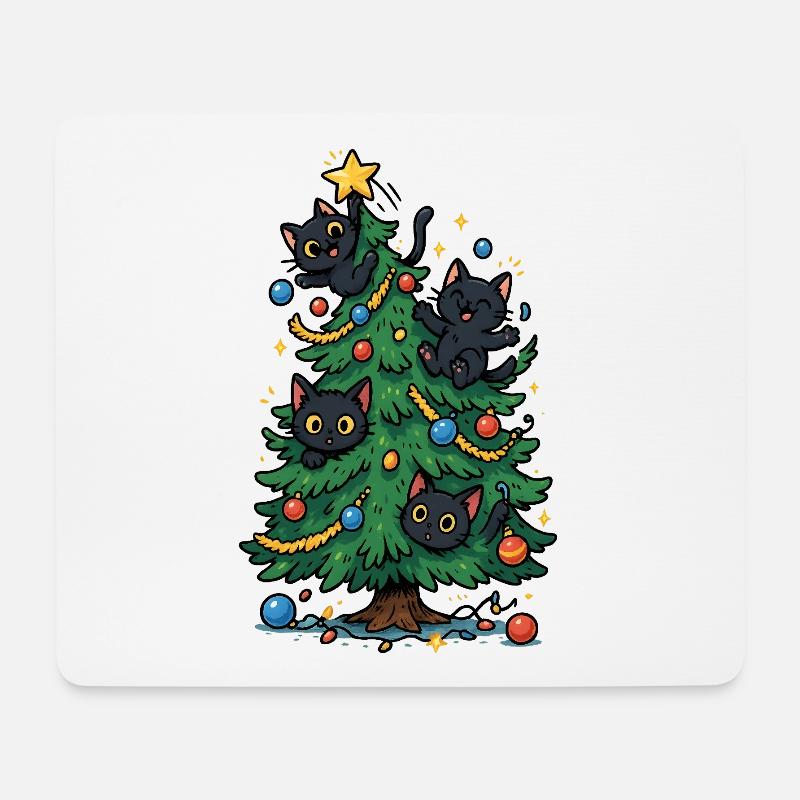 Weihnachtsbaum mit Katzen - Mousepad (Querformat) - Weiß
