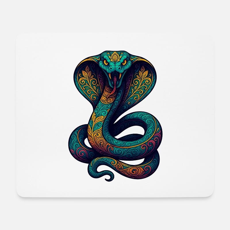 Farbenfrohe Kobra Ornament - Mousepad (Querformat) - Weiß
