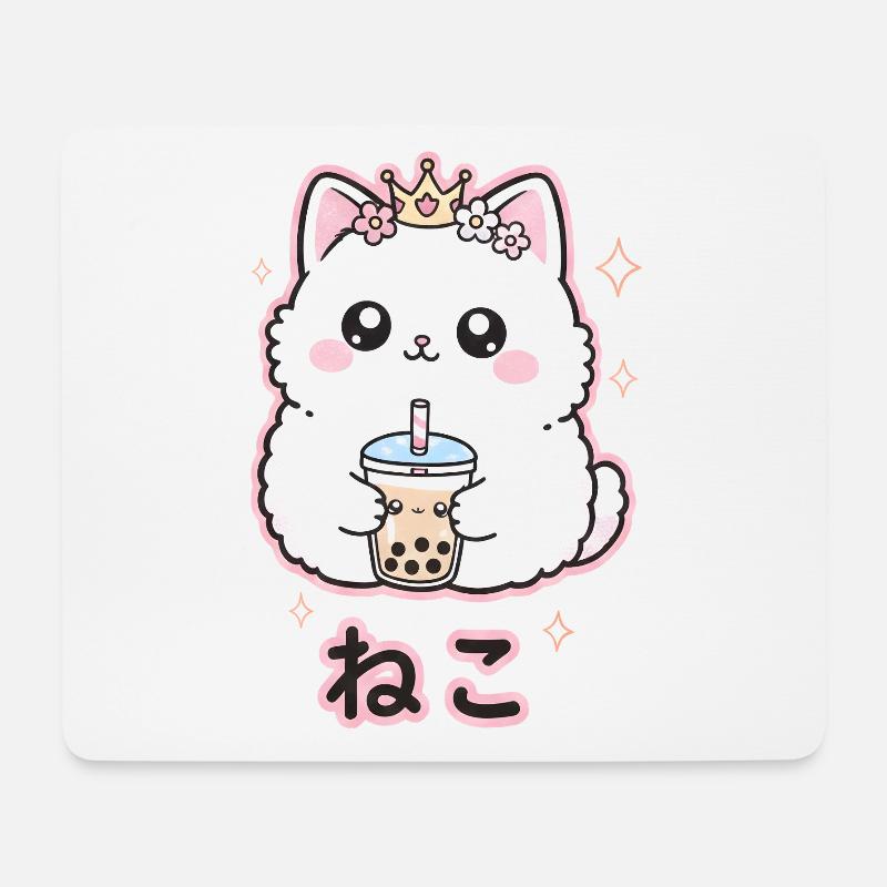 Cat Queen with Bubble Tea - Mouse Pad (horizontal) - white