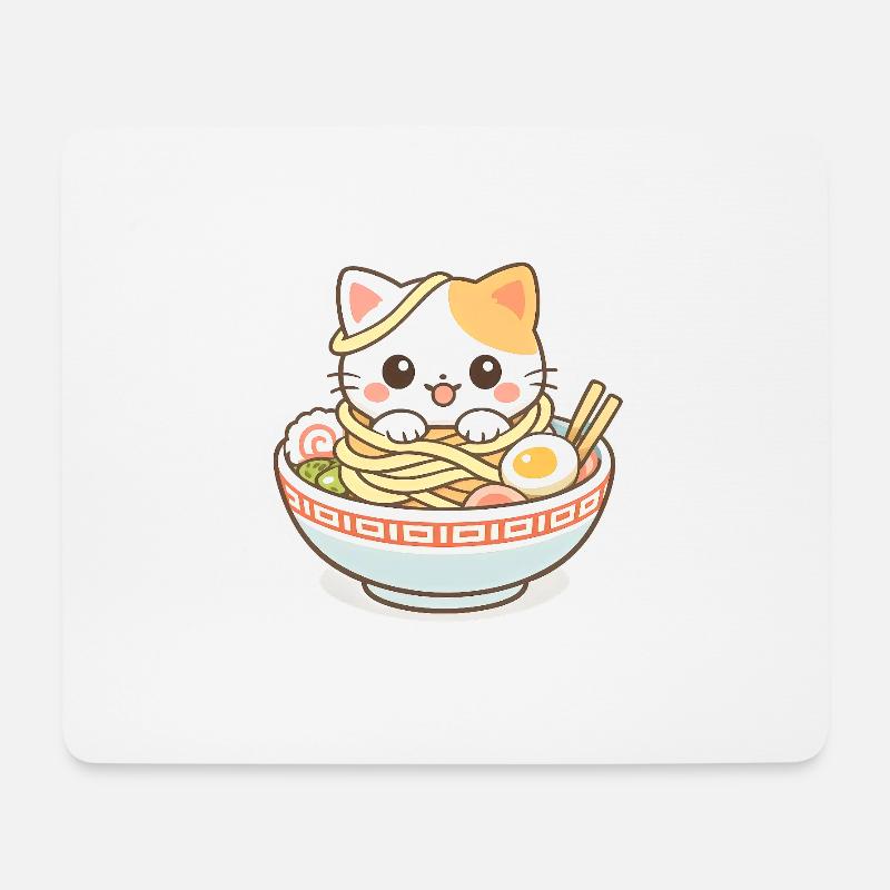 Kawaii Katze Ramen Nudeln Anime - Mousepad (Querformat) - Weiß