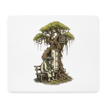 Treehouse poem: Old man squats in front of tree - Mouse Pad (horizontal) - white - Front