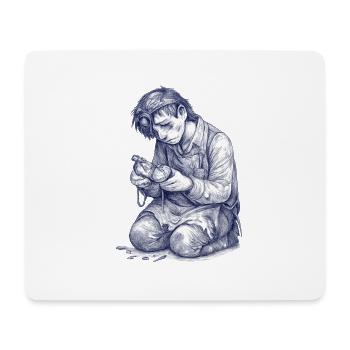 Kneeling Craftsman | Hand Painted Drawing - Mouse Pad (horizontal) - white - Front
