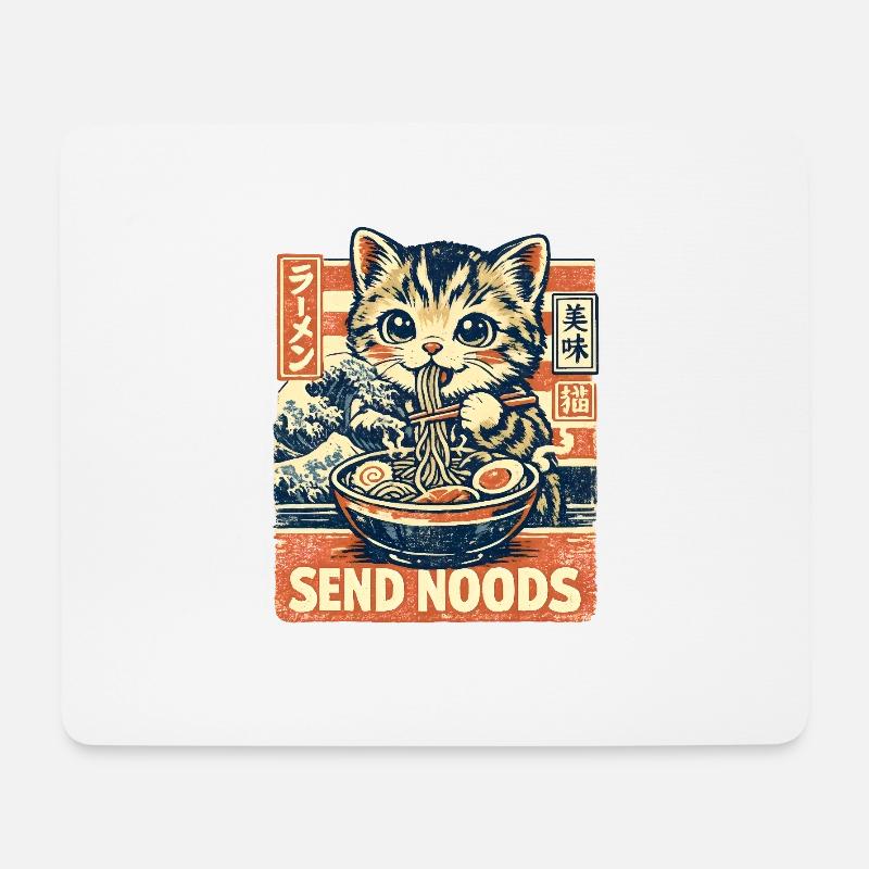 Katzen Ramen Nudel Japaner Anime - Mousepad (Querformat) - Weiß