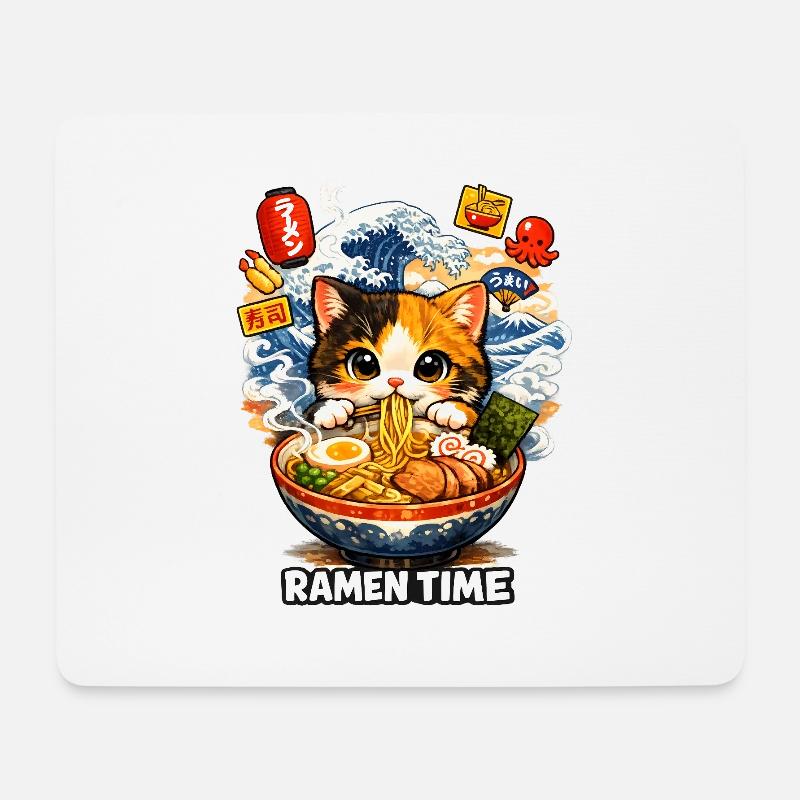 Ramen Katze Kanagawa - Mousepad (Querformat) - Weiß