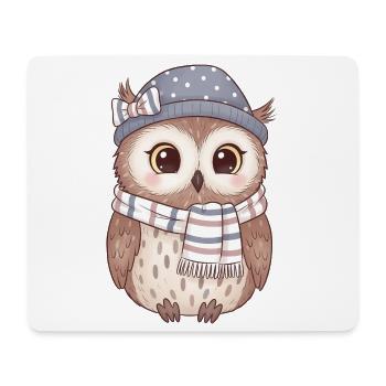Wintereule mit Schal und Mütze - Mousepad (Querformat) - Weiß - Vorne