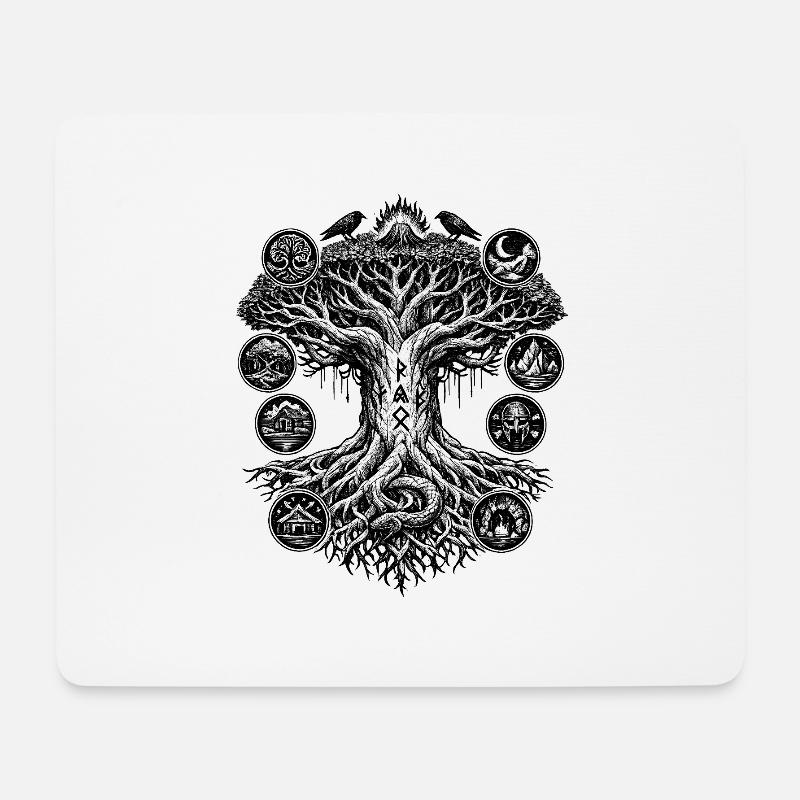 Yggdrasil-Lebensbaum-Wikinger-Design - Mousepad (Querformat) - Weiß