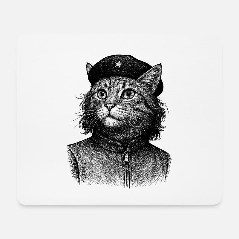 Chat avec béret - Tapis de souris (format paysage) - blanc