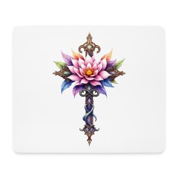 Floral Lotus Cross: Ornamental Dagger - Mouse Pad (horizontal) - white - Front