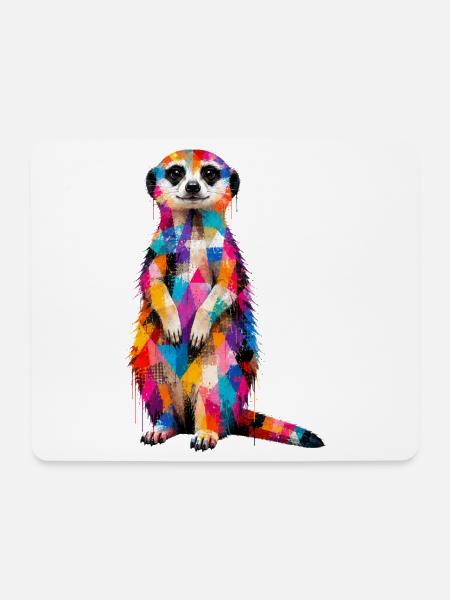 Buntes Erdmännchen mit Farbklecksen - Mousepad (Querformat) - Weiß