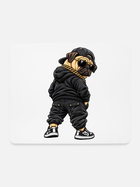 Cooler Gangster Mops im Streetwear Style - Mousepad (Querformat) - Weiß