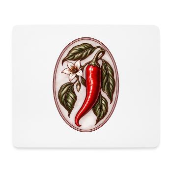 Vintager Chili mit Blatt und Blüte - Mousepad (Querformat) - Weiß - Vorne