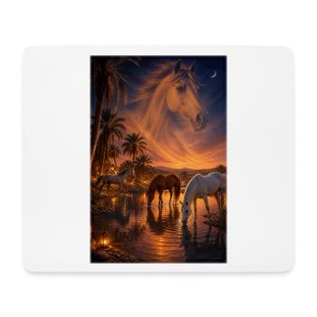 Arabische Oase mit Pferden - Mousepad (Querformat) - Weiß - Vorne