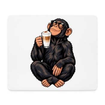 Schimpanse mit Latte Macchiato - Mousepad (Querformat) - Weiß - Vorne