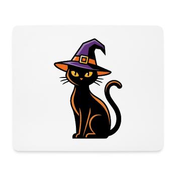 Schwarze Katze trägt zu Halloween einen lila Hexenhut - Mousepad (Querformat) - Weiß - Vorne