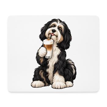Tibet Terrier mit Latte Macchiato – Kaffeepause - Mousepad (Querformat) - Weiß - Vorne
