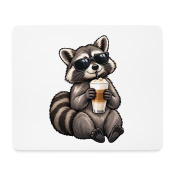 Waschbär mit Latte Macchiato – Kaffeepause - Mousepad (Querformat) - Weiß - Vorne