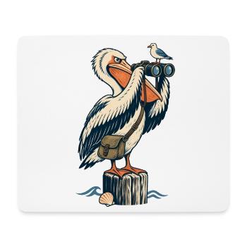 Pelikan mit Fernglas – Maritimes Küstenmotiv - Mousepad (Querformat) - Weiß - Vorne