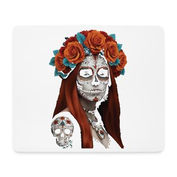 Blumen Zucker Schädel Porträt - Mousepad (Querformat) - Weiß - Vorne