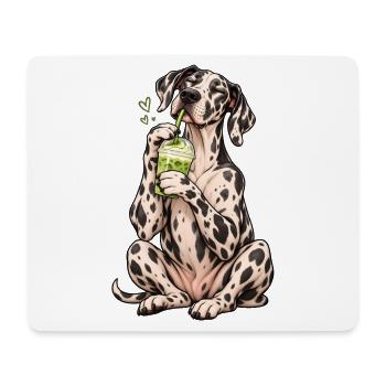 Deutsche Dogge mit Matcha Latte – Kaffeepause - Mousepad (Querformat) - Weiß - Vorne