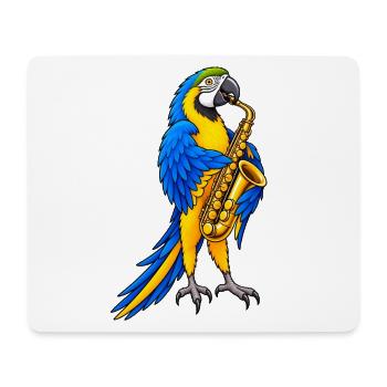 Ara spielt Saxophon – Buntes Musikmotiv - Mousepad (Querformat) - Weiß - Vorne