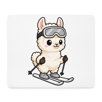 Lama Alpaka Kawaii Skifahrer Cartoon - Mousepad (Querformat) - Weiß - Vorne