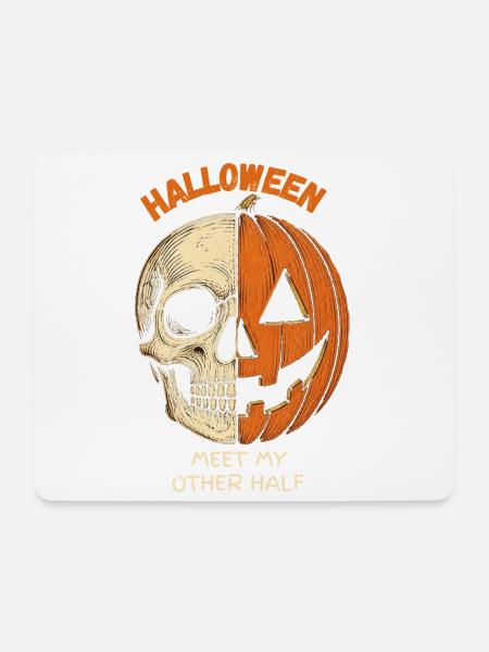 Halloween Skull Pumpkin Lernt meine andere Hälfte kennen - Mousepad (Querformat) - Weiß